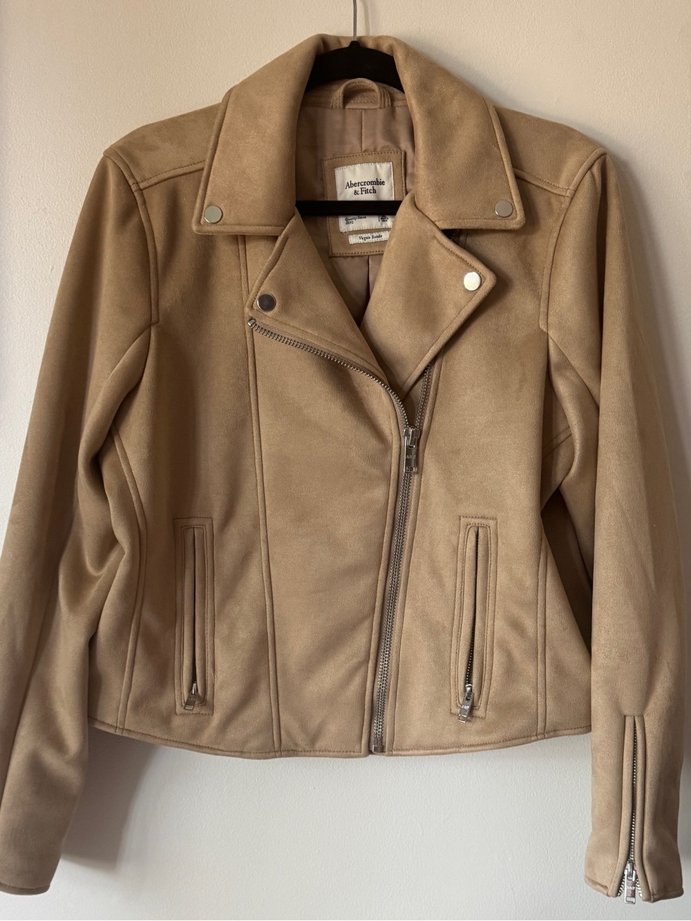 Abercrombie & Fitch Vegan Suede Moto Jacket Tan Camel Biker Zip XL